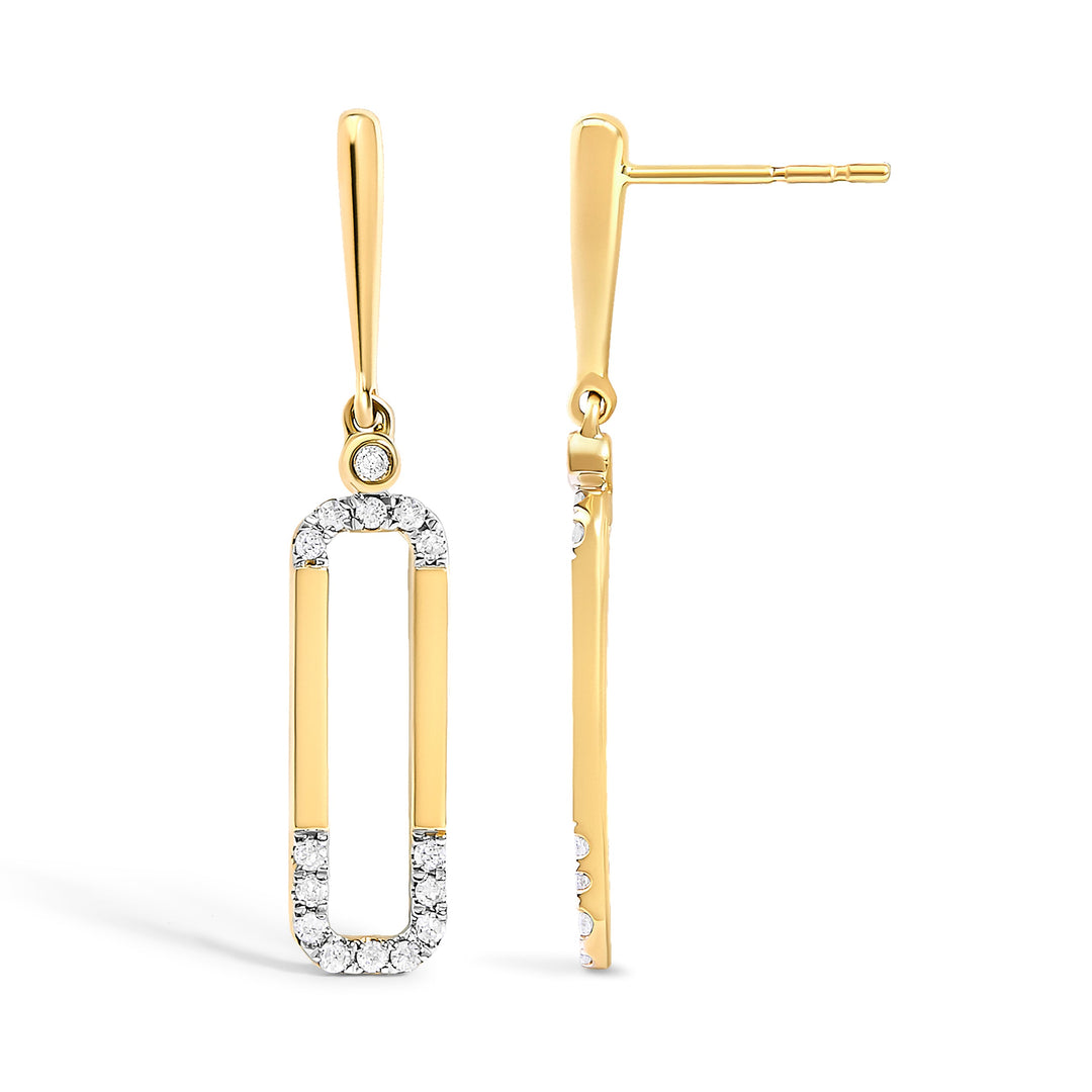 14K Yellow Gold 1/5 Cttw Diamond Paper Clip Dangle Earrings