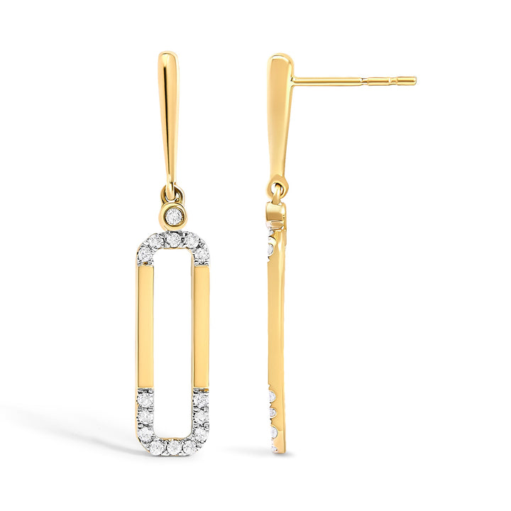 14K Yellow Gold 1/5 Cttw Diamond Paper Clip Dangle Earrings