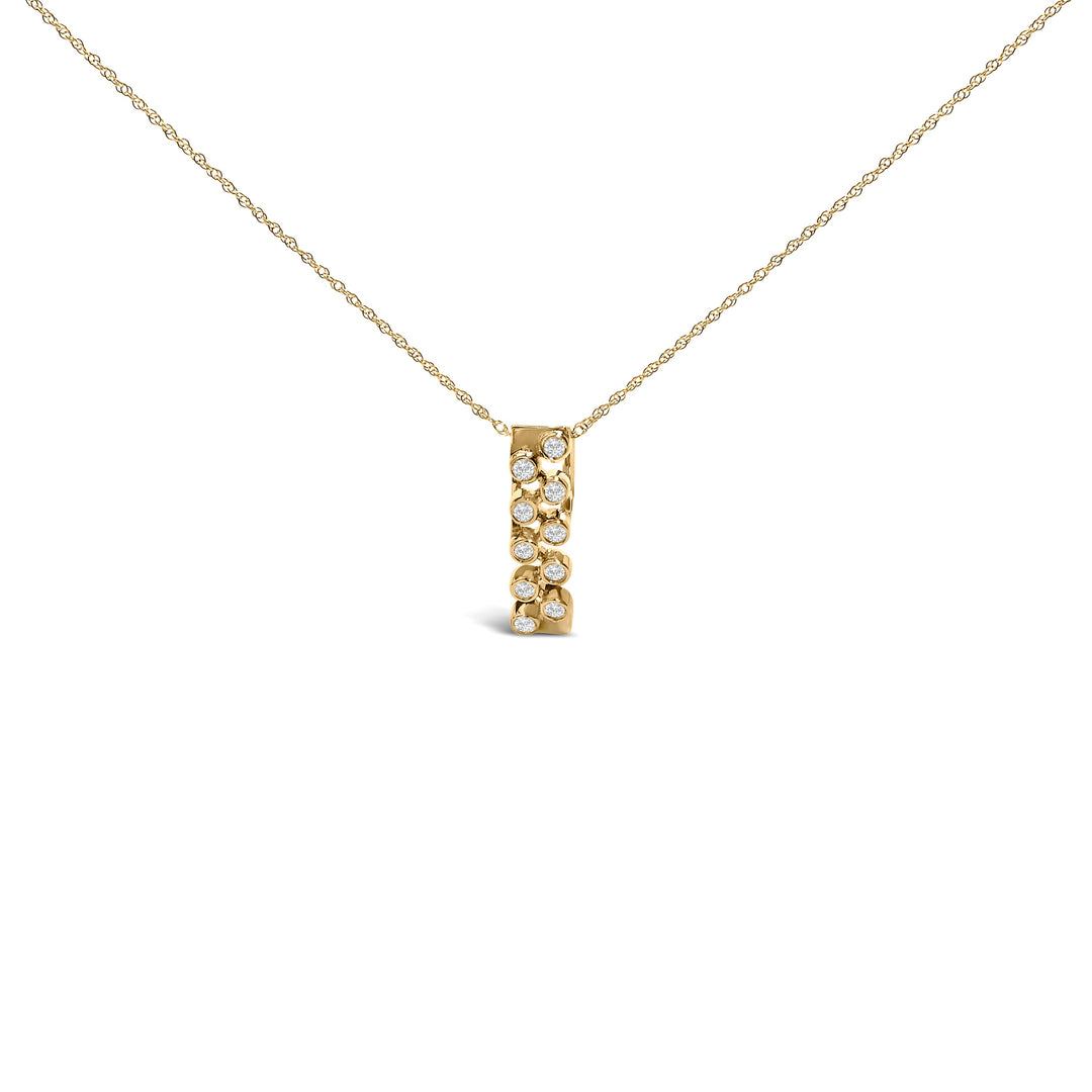 14K Yellow Gold Bezel Set 1/7 Cttw Diamond Vertical Bar Pendant Necklace