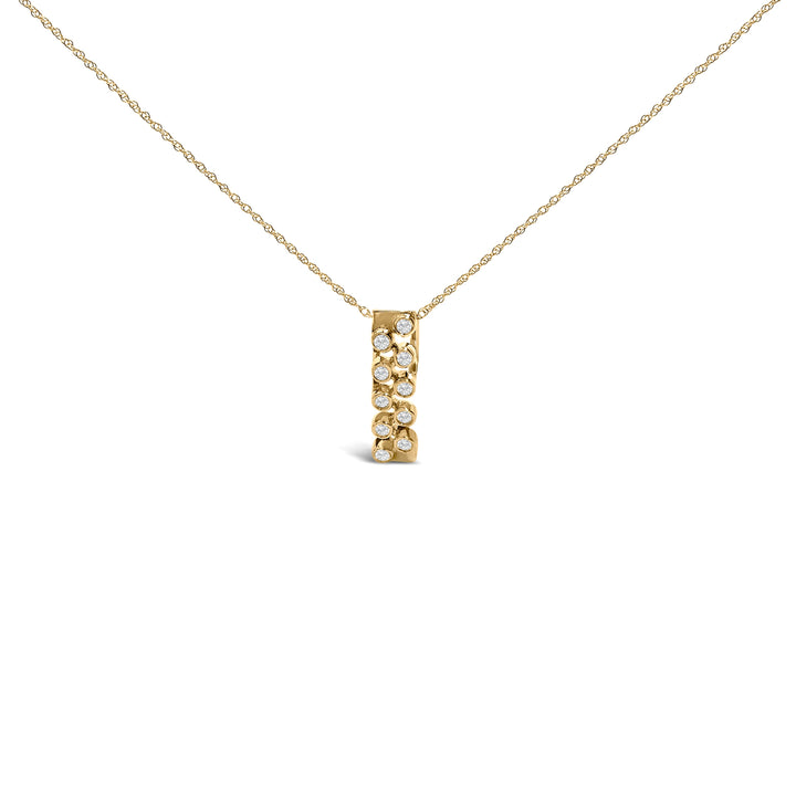 14K Yellow Gold Bezel Set 1/7 Cttw Diamond Vertical Bar Pendant Necklace
