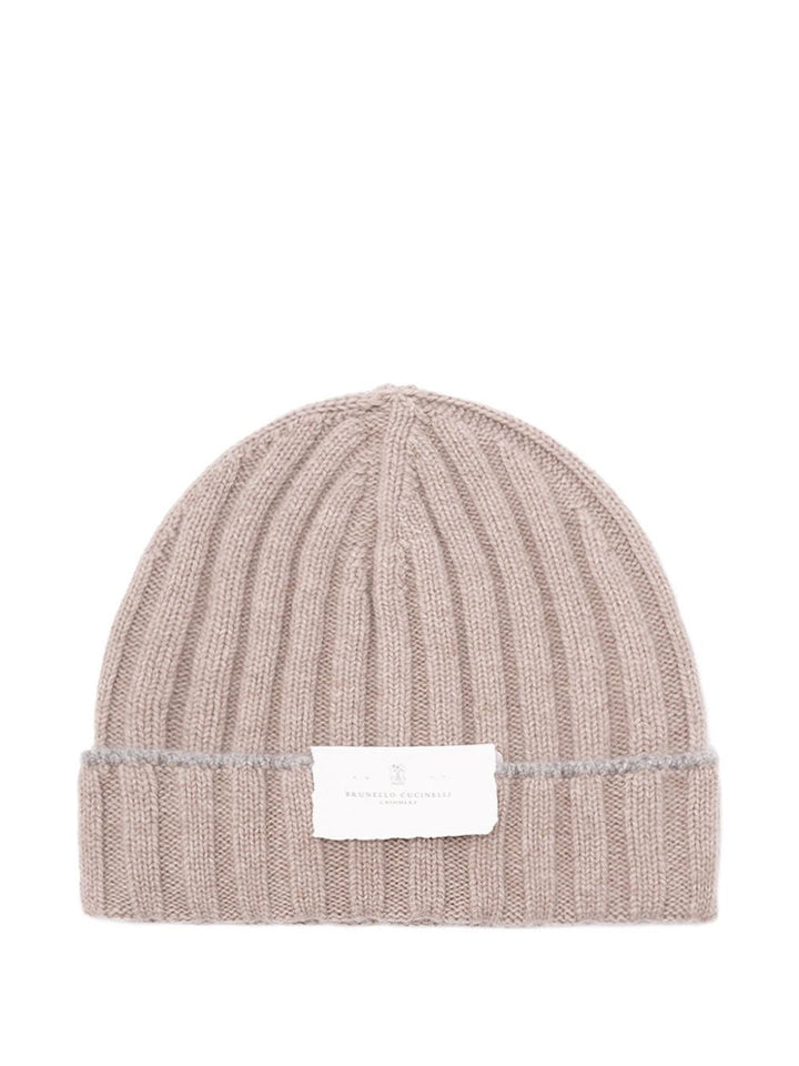 BRUNELLO CUCINELLI Cashmere Beanie with Folded Cuff and Logo Patch