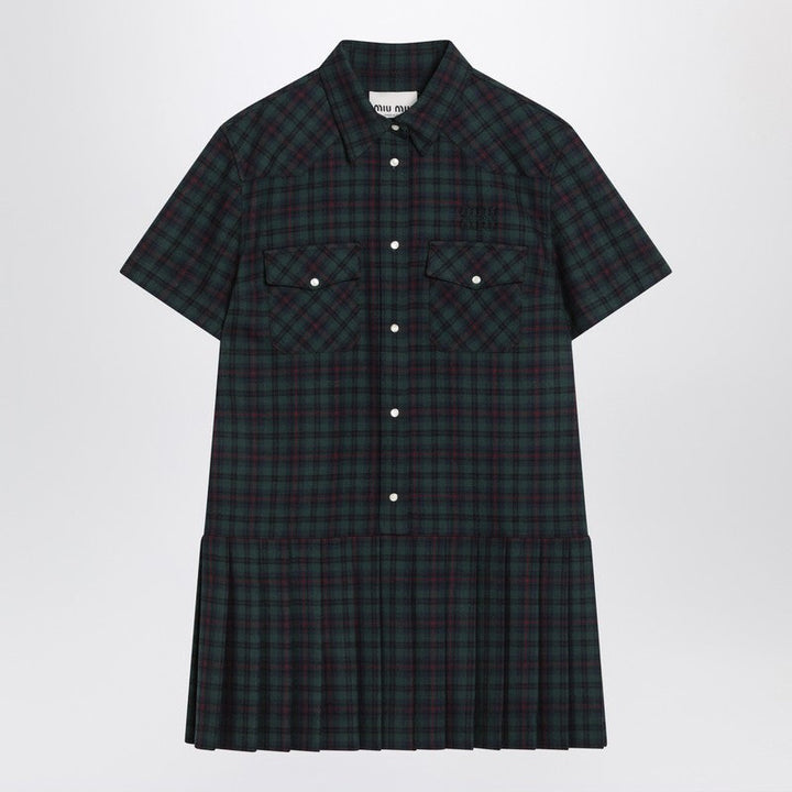 Miu Miu Blue And Green Tartan Mini Dress Women