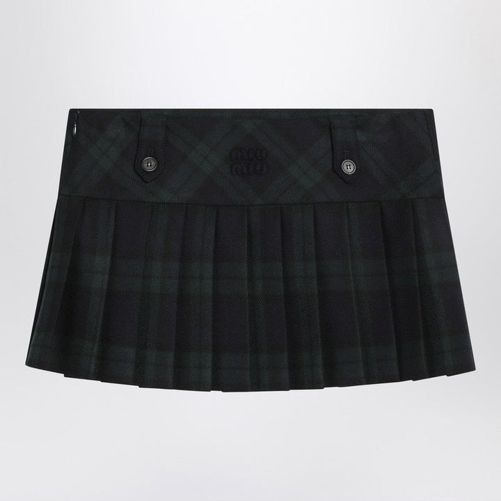 Miu Miu Blue/Green Pleated Wool Mini Skirt Women