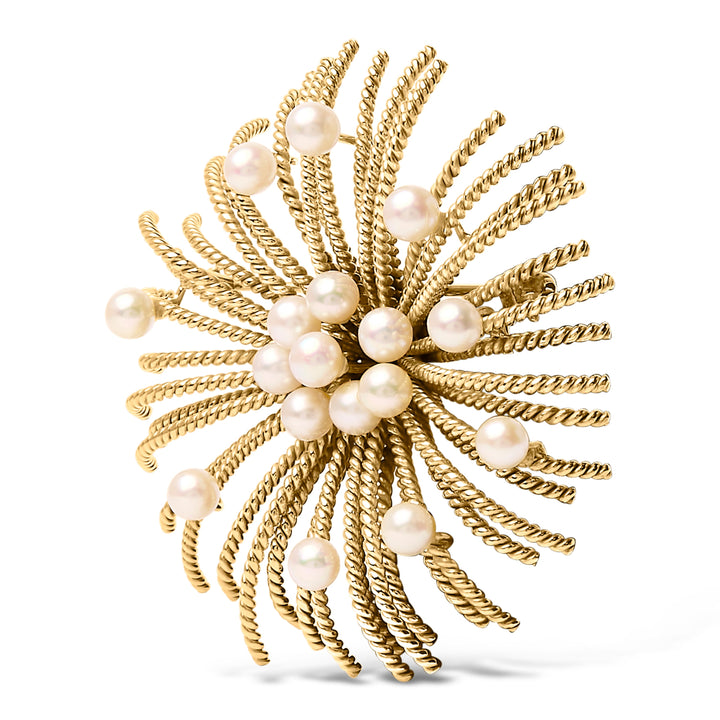 18K Yellow Gold Cultured Freshwater Pearl Starburst Brooch Pin