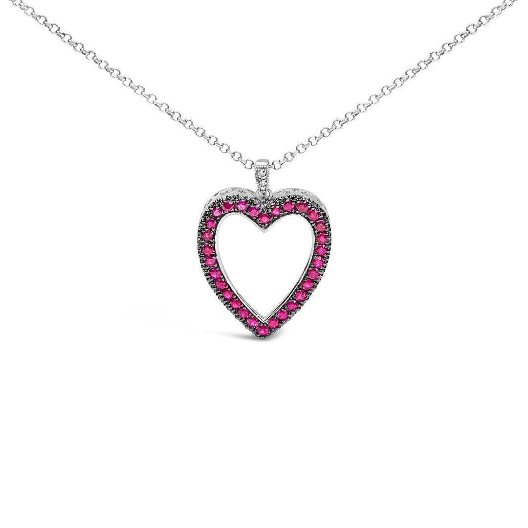 18K 1/3 Cttw Diamond and Red Ruby Open Heart with Black Rhodium 18" Pendant Necklace (G-H Color, VS2-SI1 Clarity)