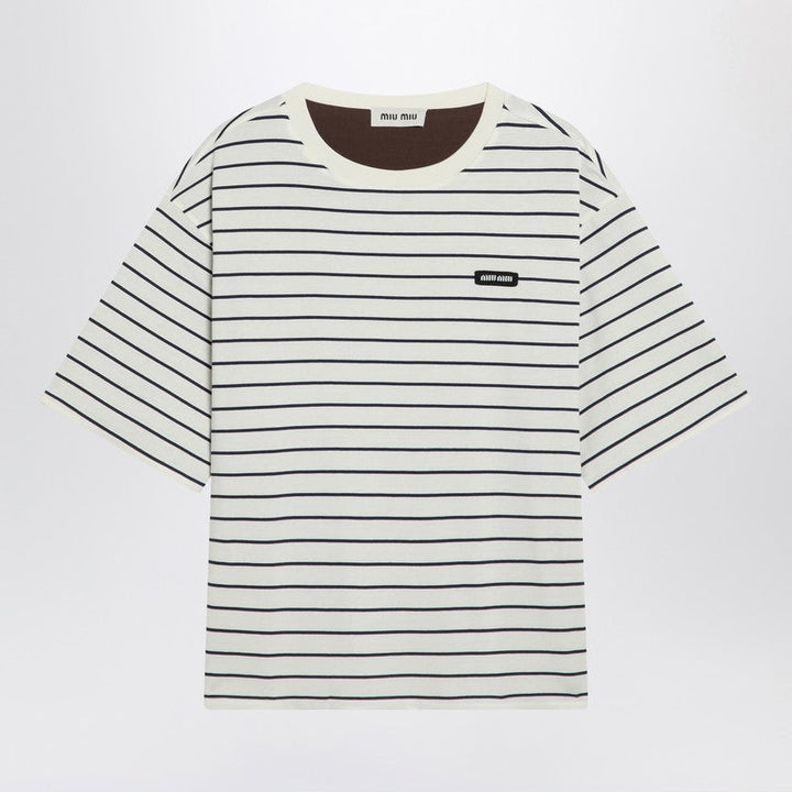 Miu Miu Striped T-Shirt Cacao/Blue/White Women
