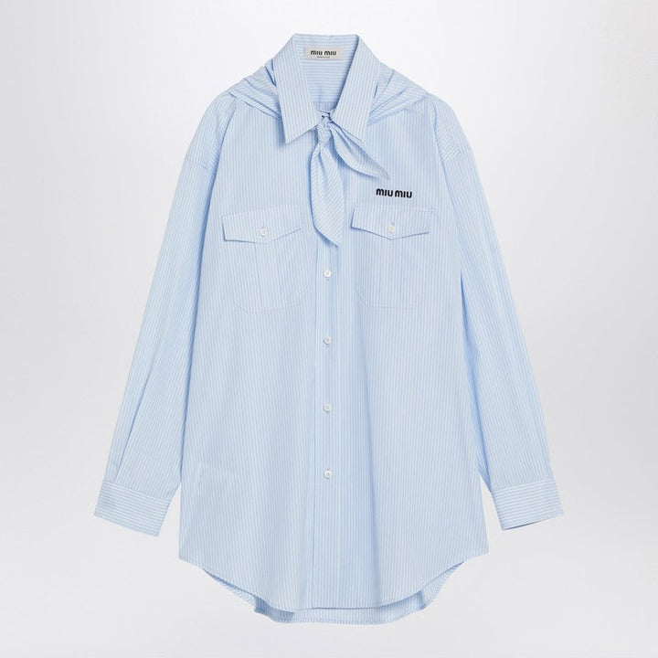 Miu Miu Light Blue/White Striped Shirt With Scarf Women