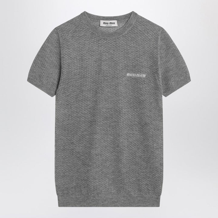 Miu Miu Gray Cashmere Sweater With Logo Women