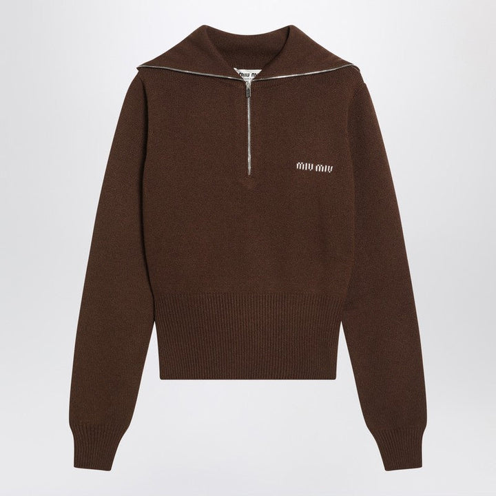 Miu Miu Cocoa Cashmere Sweater With Zip Women