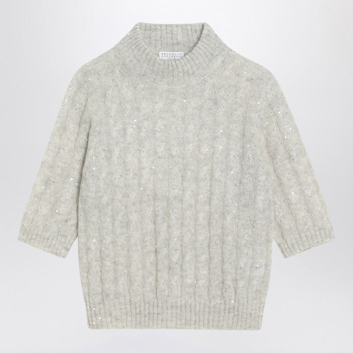 Brunello Cucinelli Light Grey Cable-Knit Sweater In Mohair Blend Women