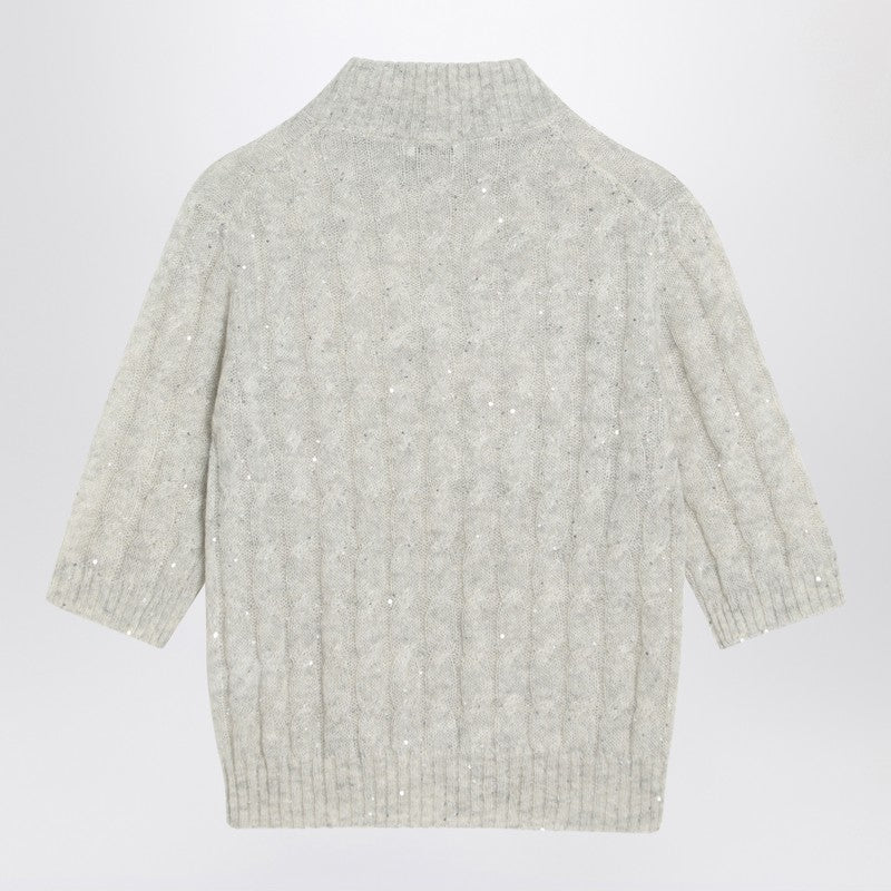 Brunello Cucinelli Light Grey Cable-Knit Sweater In Mohair Blend Women
