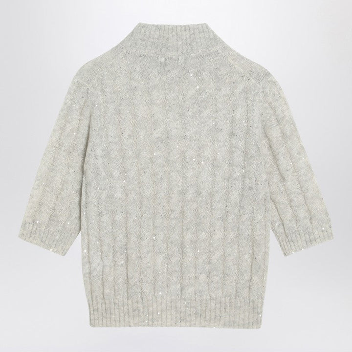 Brunello Cucinelli Light Grey Cable-Knit Sweater In Mohair Blend Women
