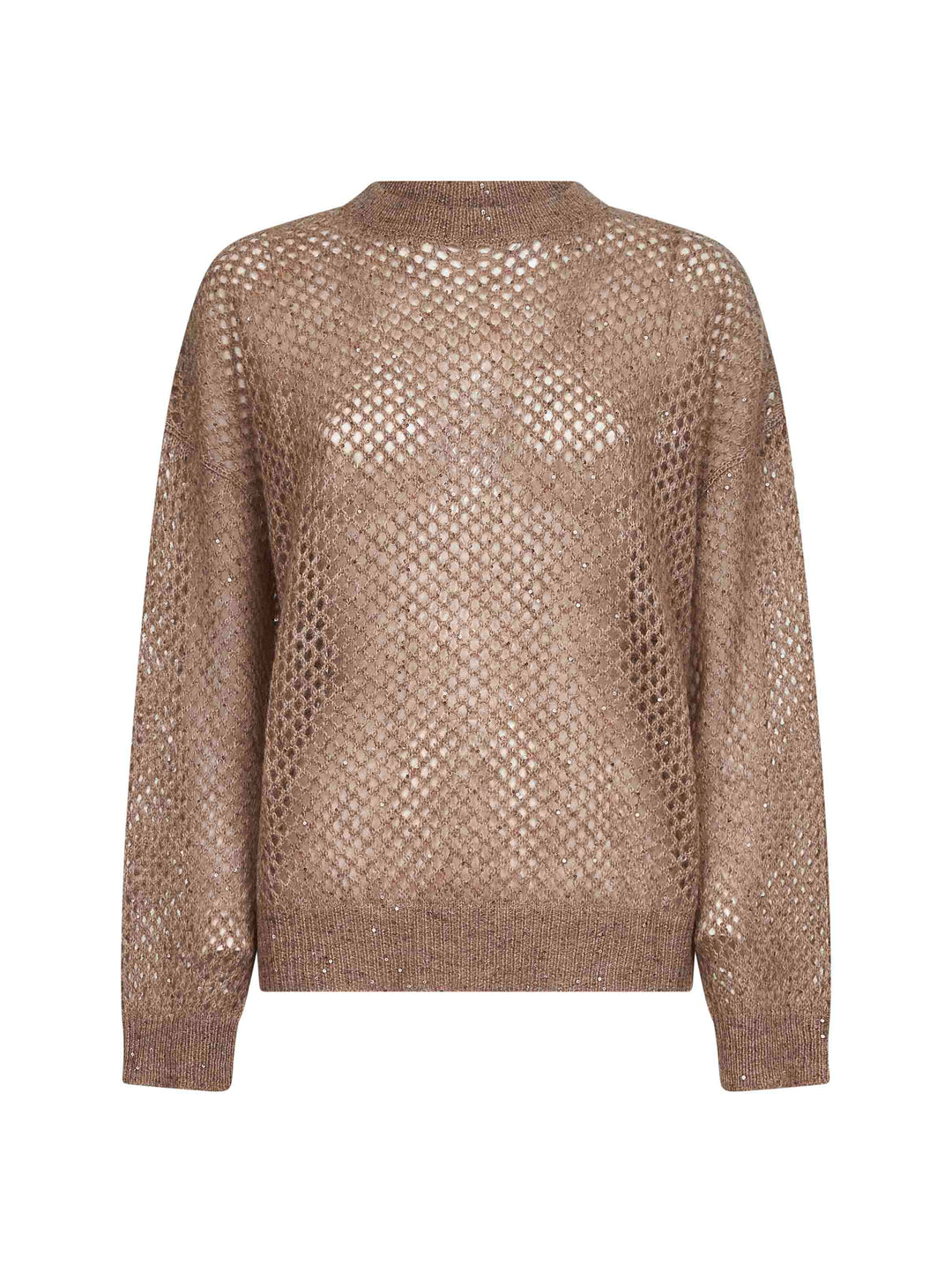 Brunello Cucinelli Women Brown Dazzling Mesh Crewneck Sweater