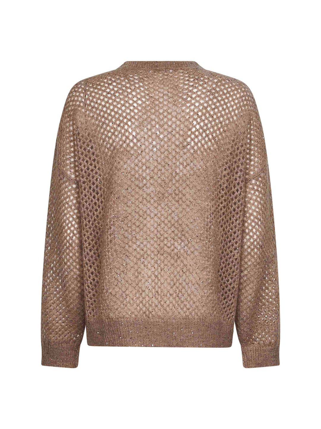 Brunello Cucinelli Women Brown Dazzling Mesh Crewneck Sweater