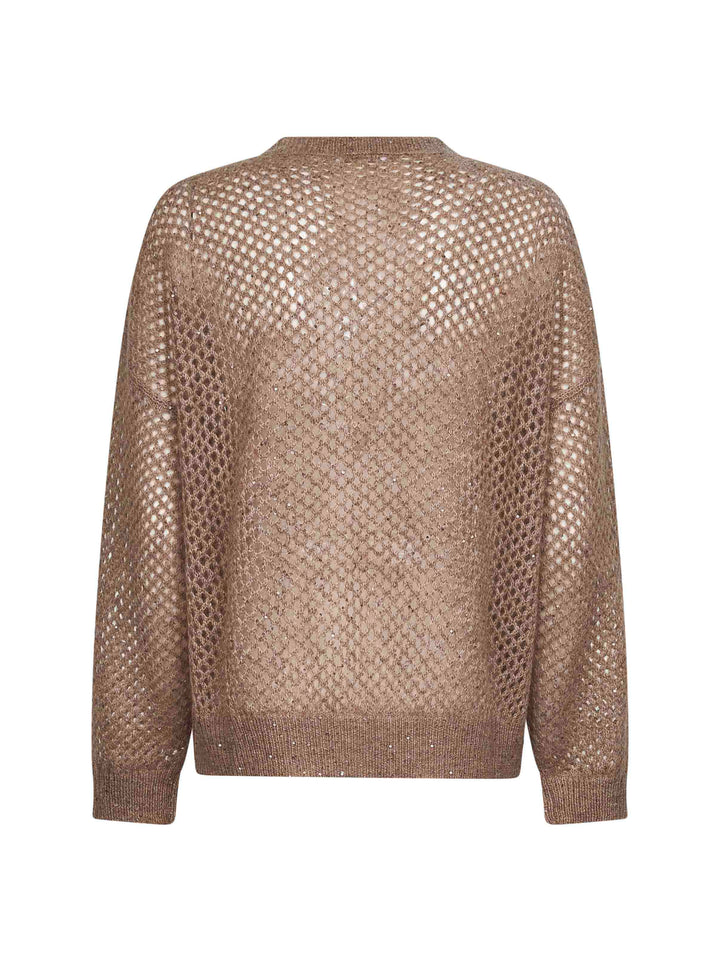Brunello Cucinelli Women Brown Dazzling Mesh Crewneck Sweater