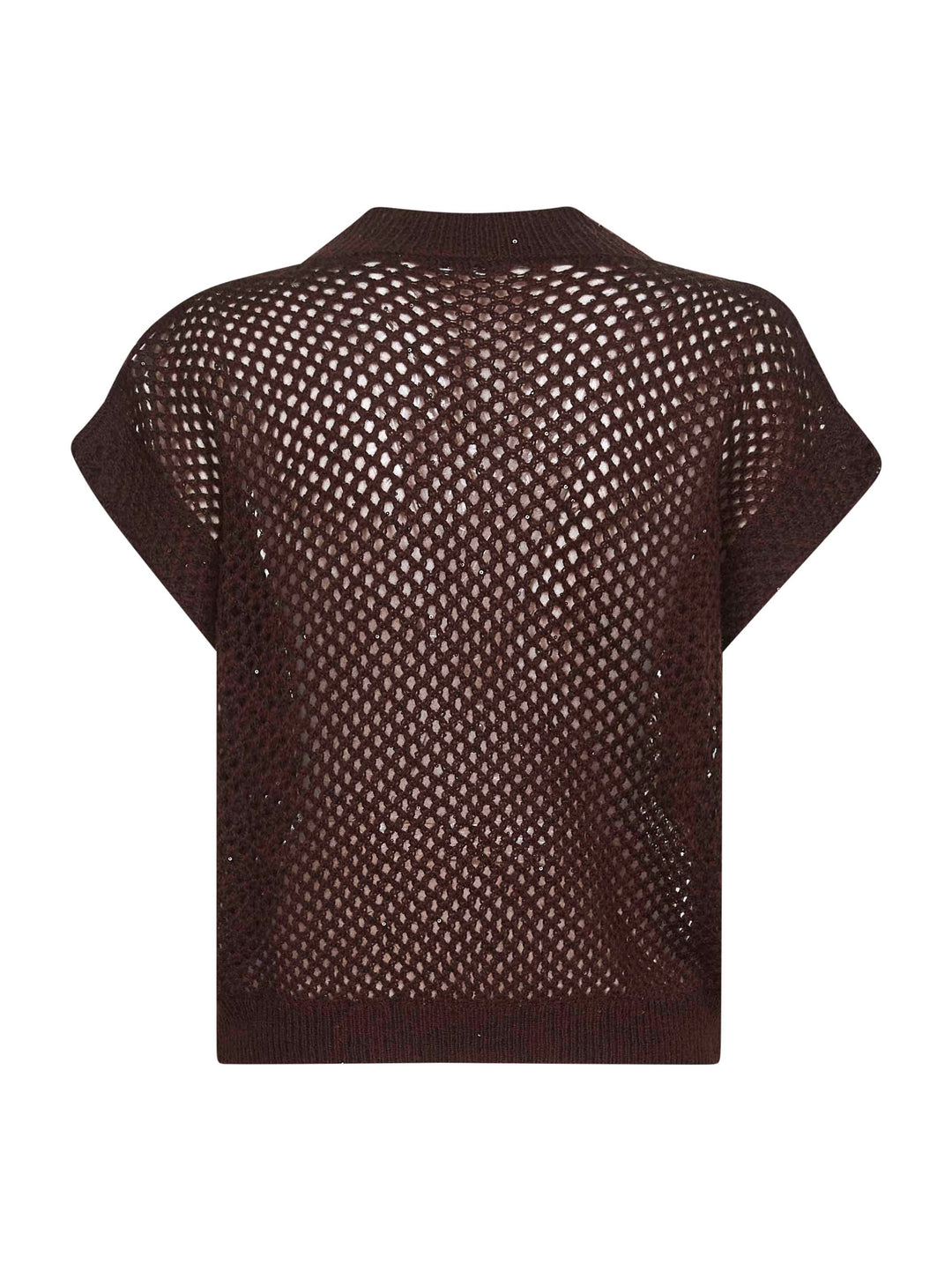 Brunello Cucinelli Women Brown Dazzling Mesh V-Neck Sweater