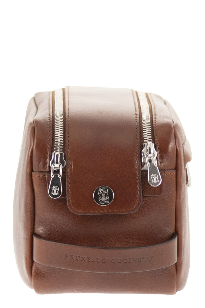 BRUNELLO CUCINELLI Mini Cowhide Beauty Case with Double Zip Closure (W 24 x H 13 x D 12 cm)