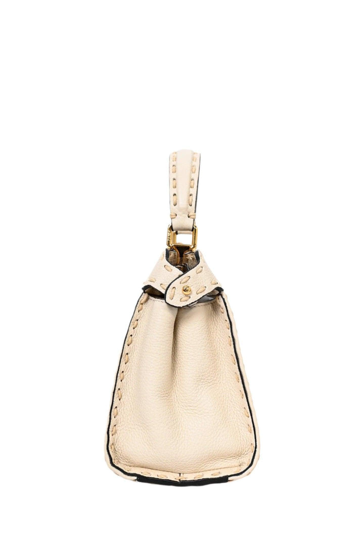 Fendi Cream Leather Astrology Embroidered Canvas Mini Peekaboo Top Handle