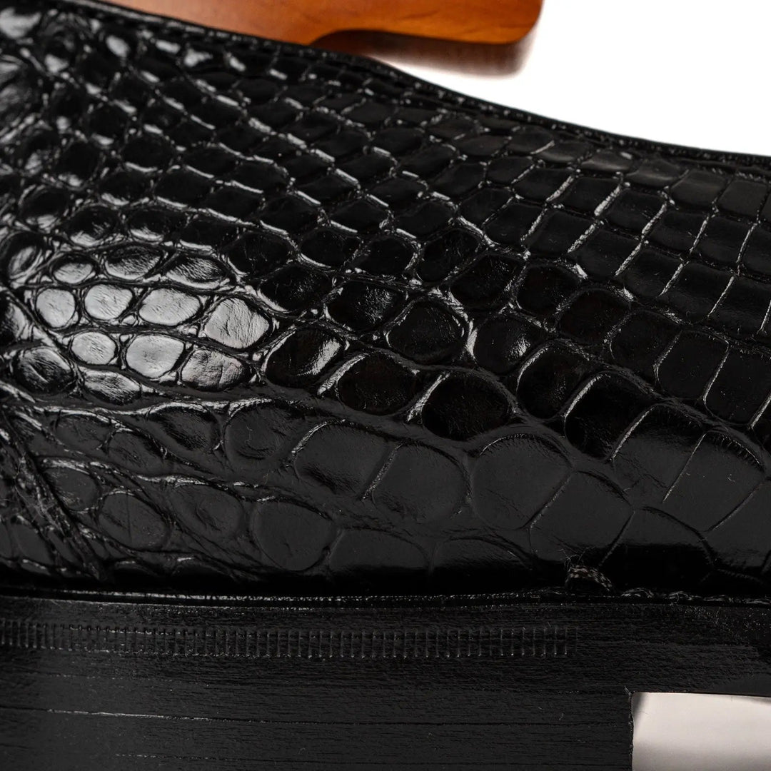 Black Crocodile Loafers with Tassels