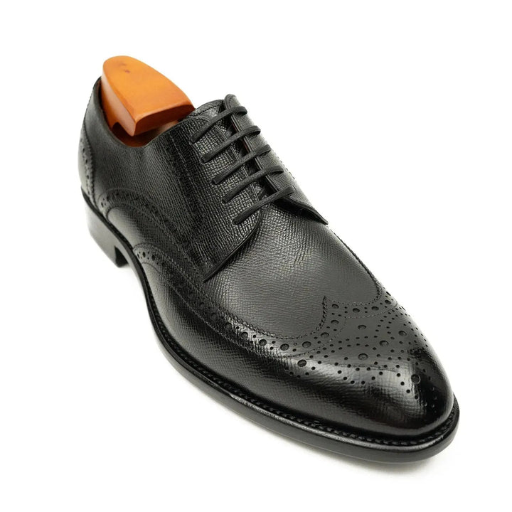 Black Wingtip Calf Leather Oxford Shoes