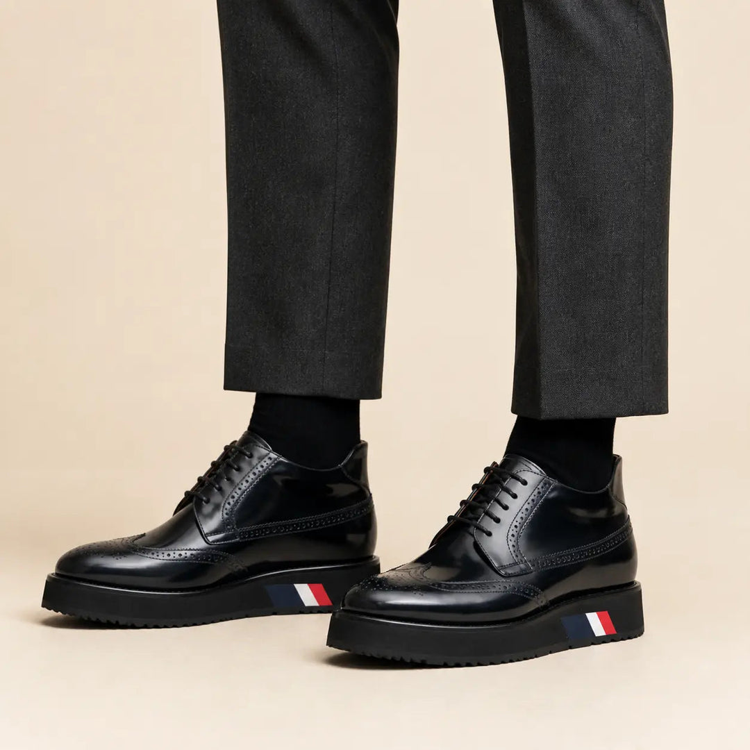 Blue-Black Platform Cow Leather Derby Shoes
