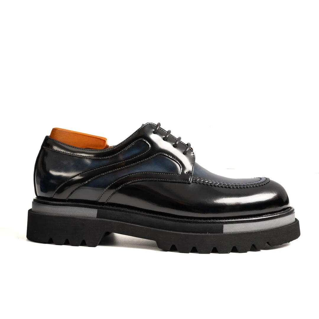 Blue-Black Calf Leather Derby Shoes
