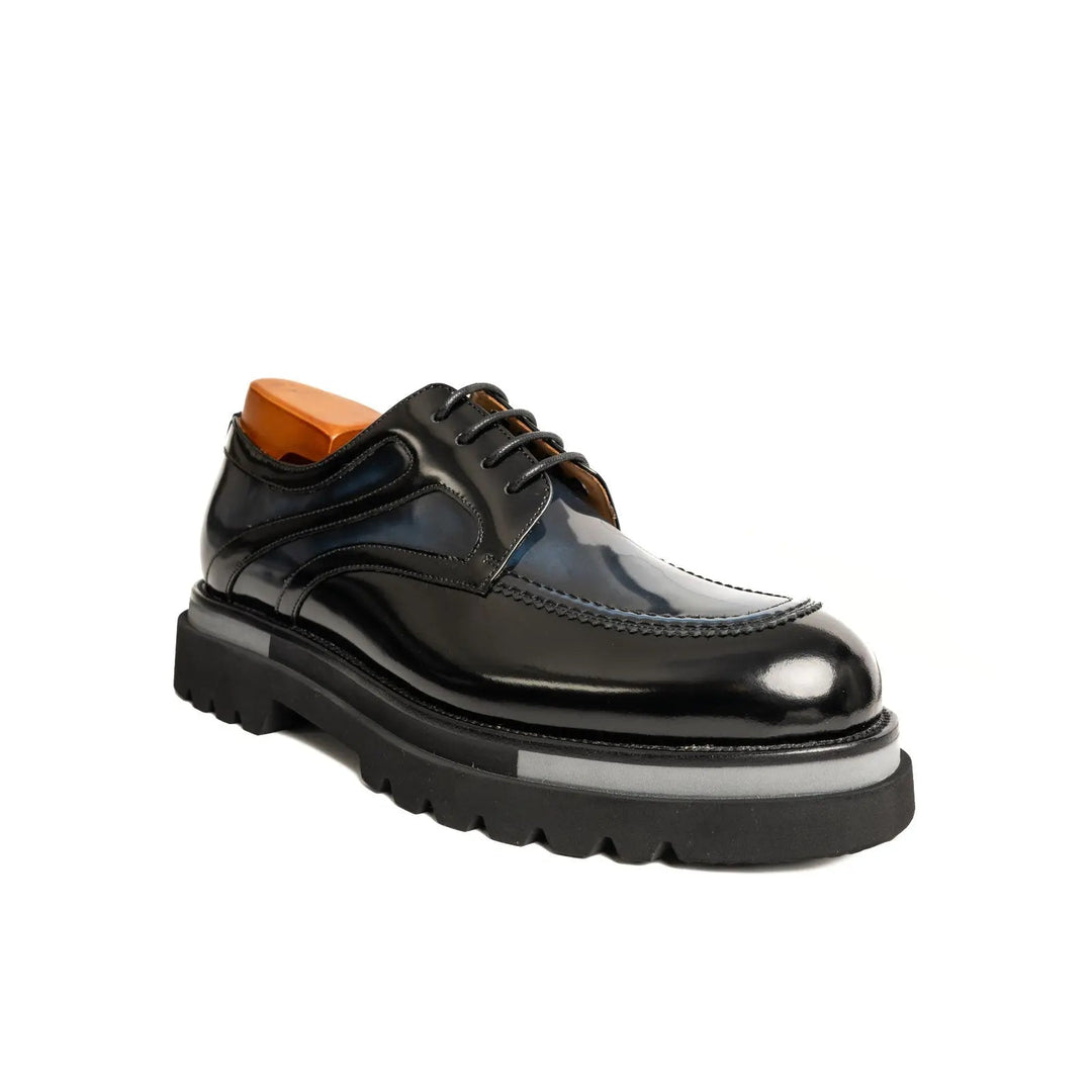 Blue-Black Calf Leather Derby Shoes