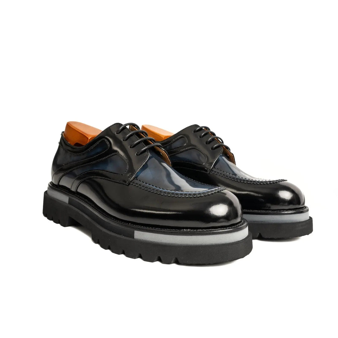 Blue-Black Calf Leather Derby Shoes