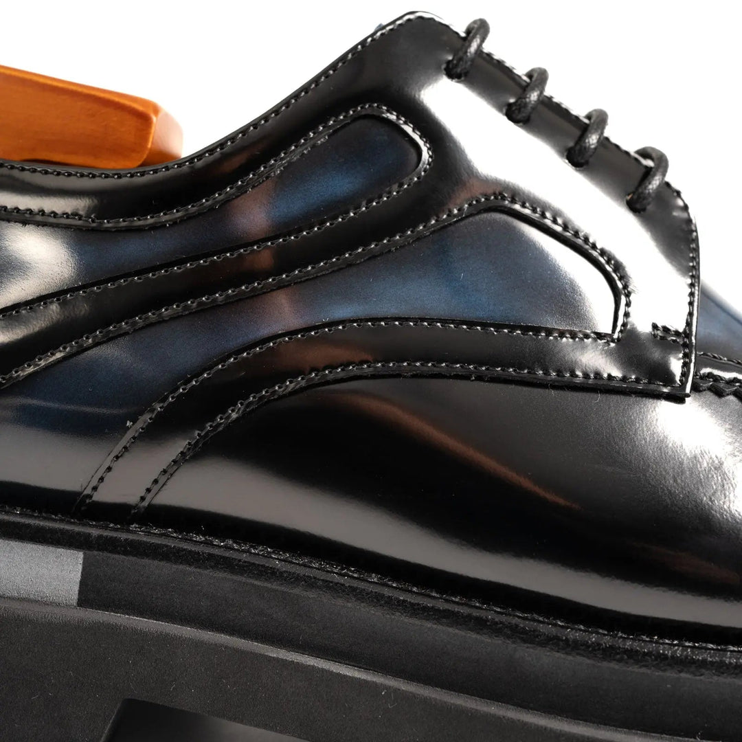 Blue-Black Calf Leather Derby Shoes