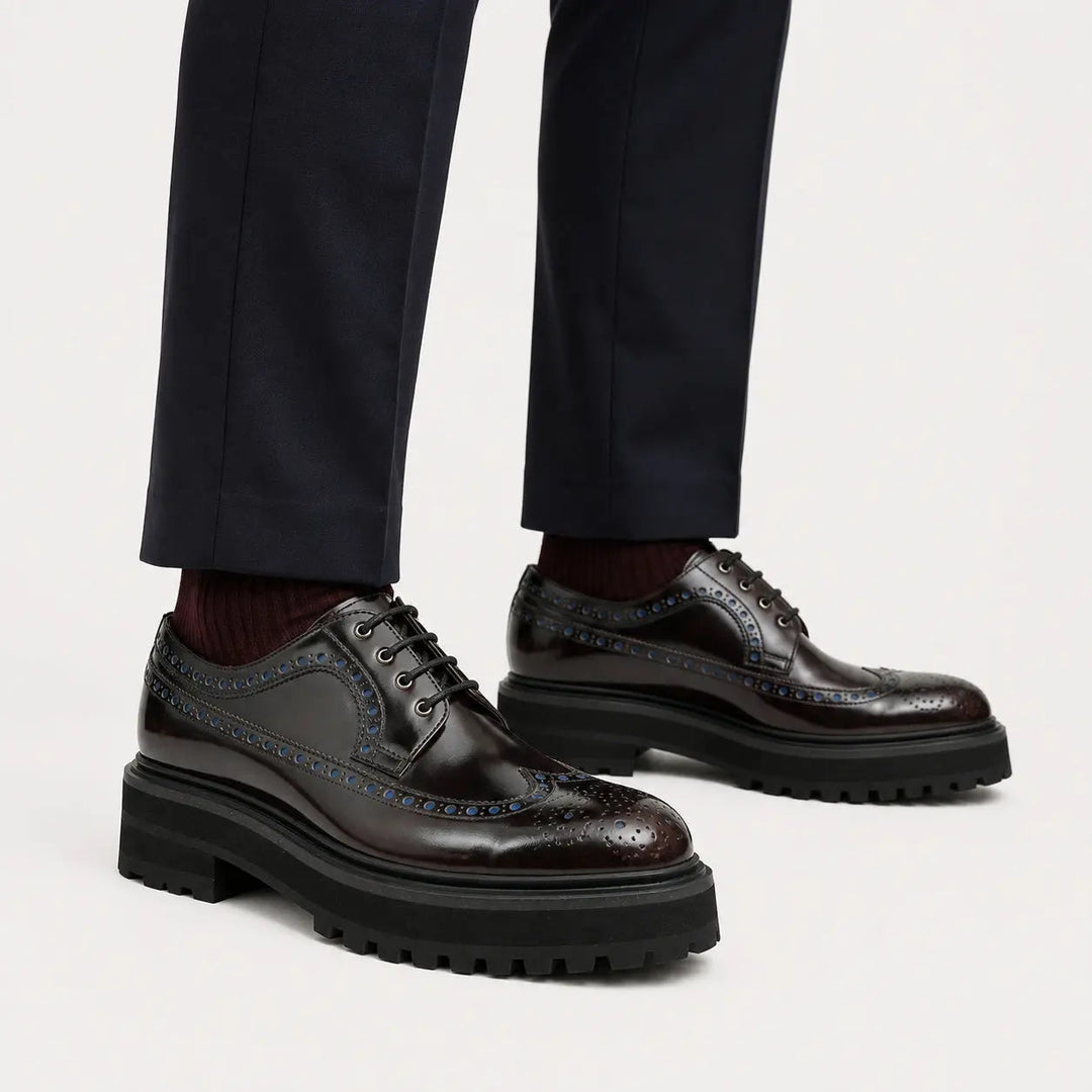 Handmade Chunky - sole Brogue Shoes Wine Red