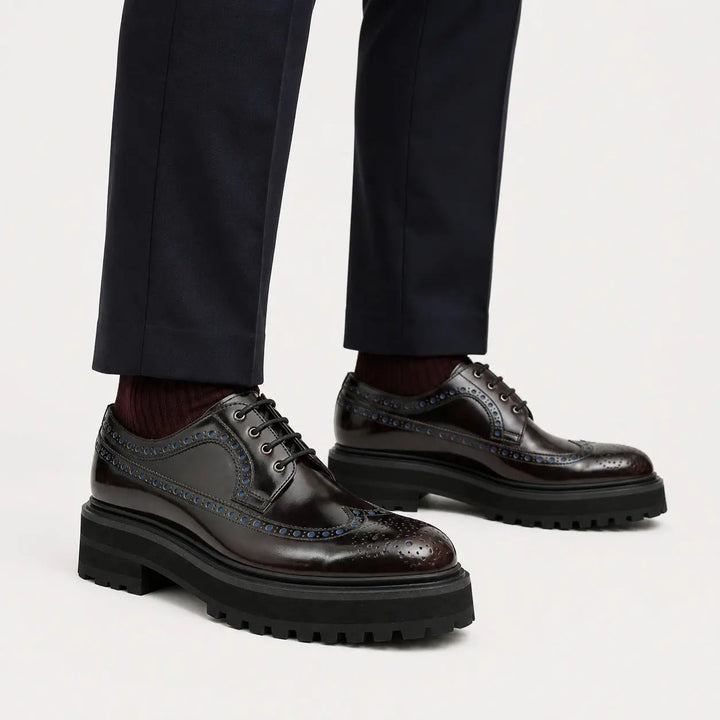 Handmade Chunky - sole Brogue Shoes Wine Red