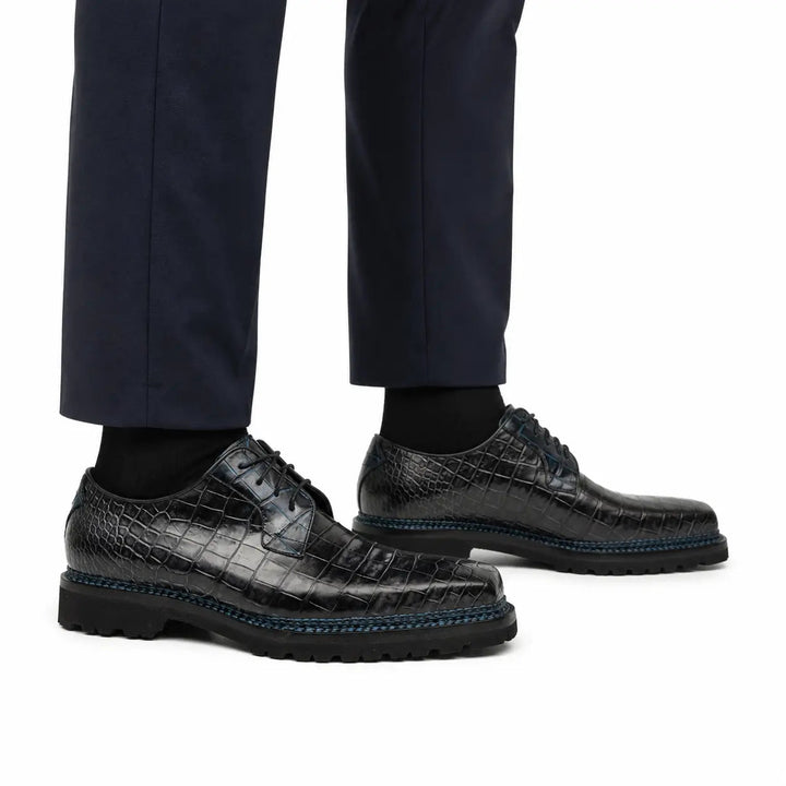 Gray-Black Crocodile Leather Derby Shoes