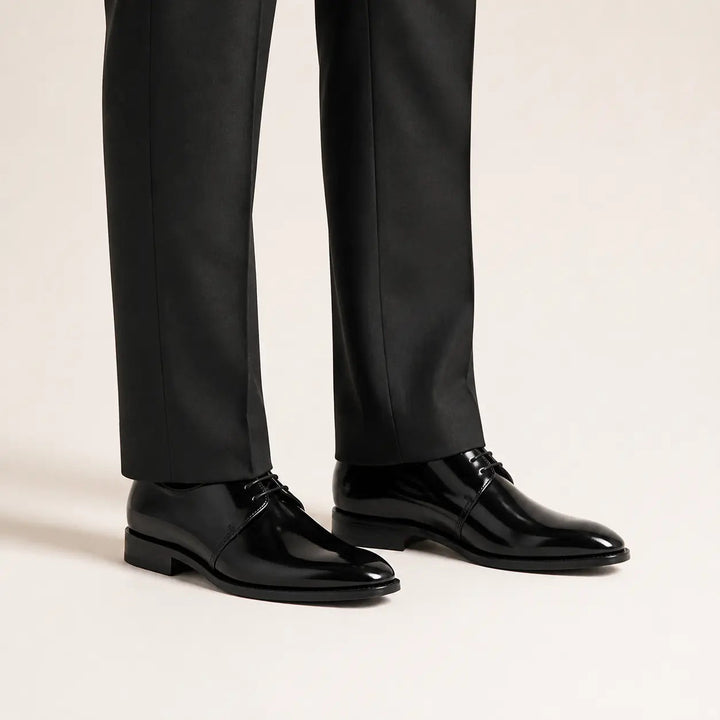 Goodyear welt derby patent leather shoes