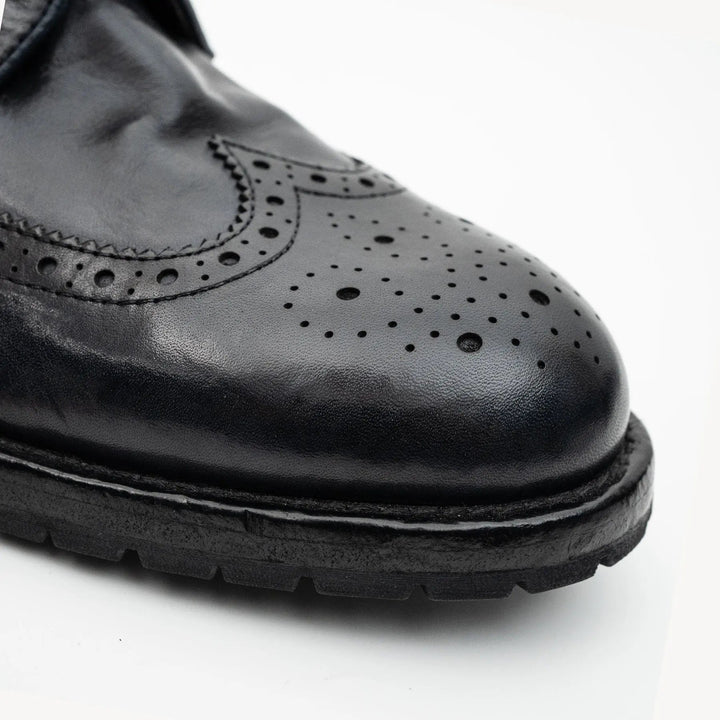 Blue-Black Wingtip Calf Leather Derby Shoes