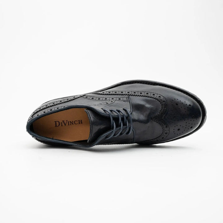 Blue-Black Wingtip Calf Leather Derby Shoes