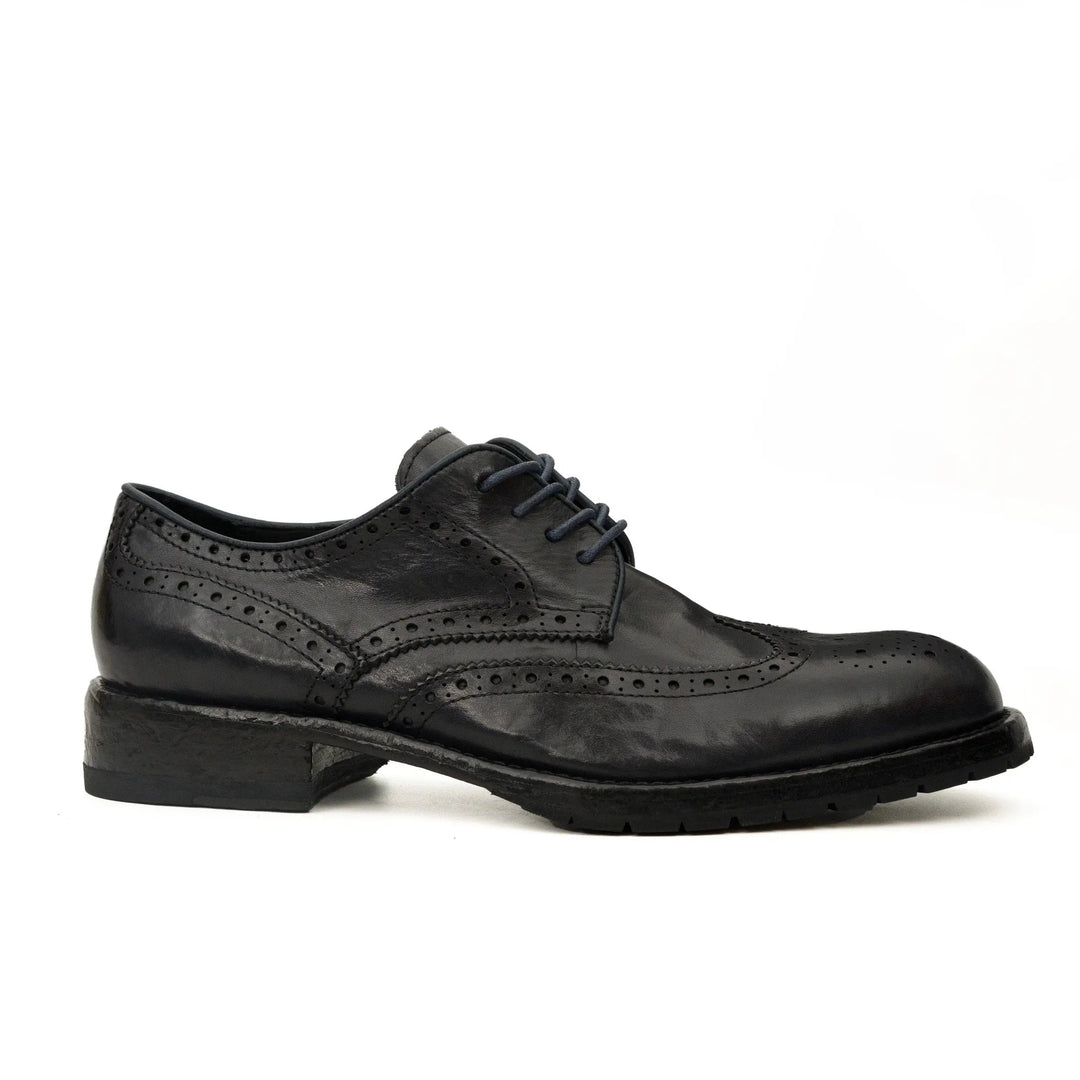 Blue-Black Wingtip Calf Leather Derby Shoes