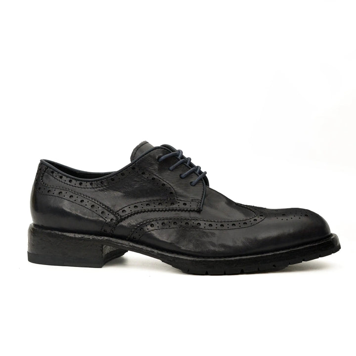 Blue-Black Wingtip Calf Leather Derby Shoes