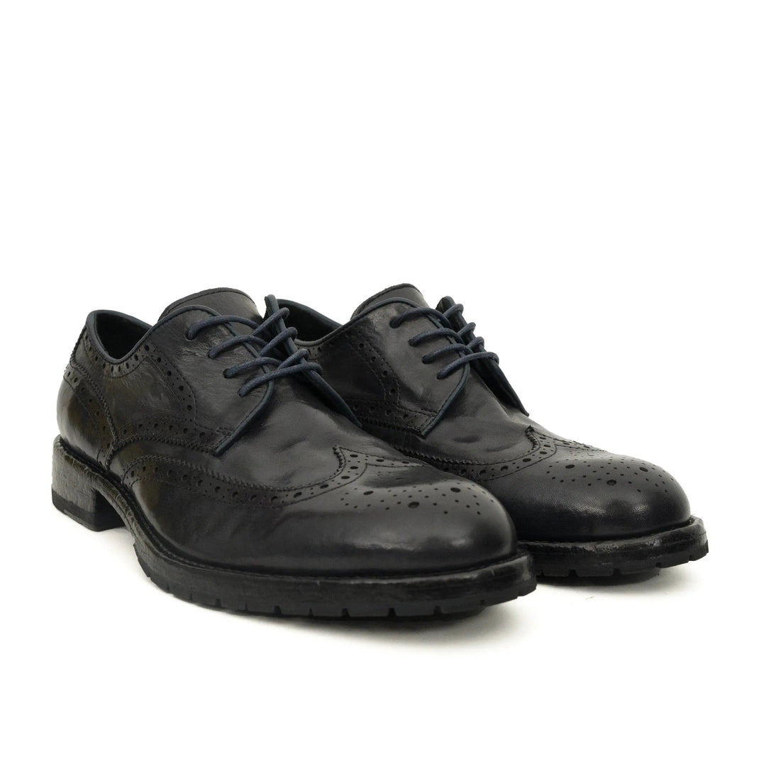 Blue-Black Wingtip Calf Leather Derby Shoes