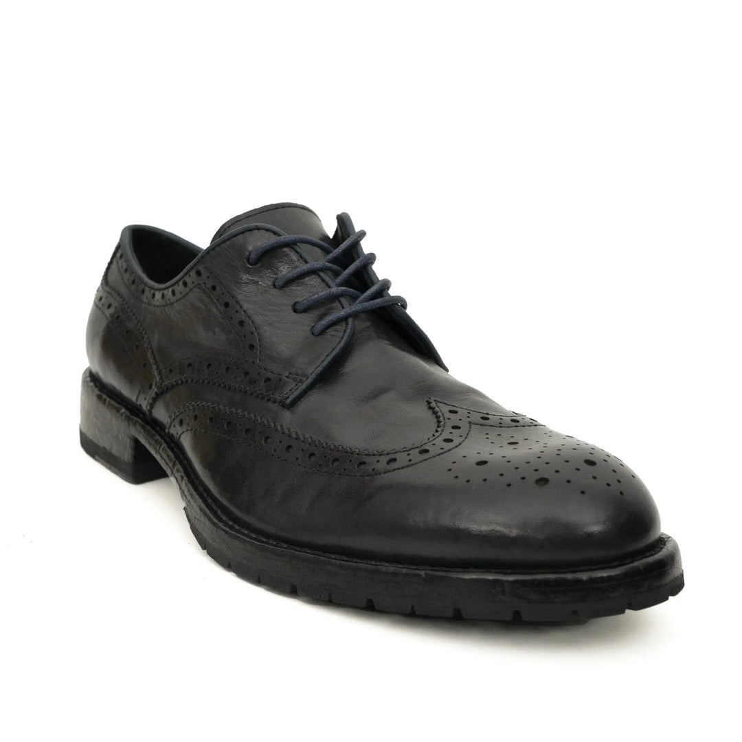 Blue-Black Wingtip Calf Leather Derby Shoes