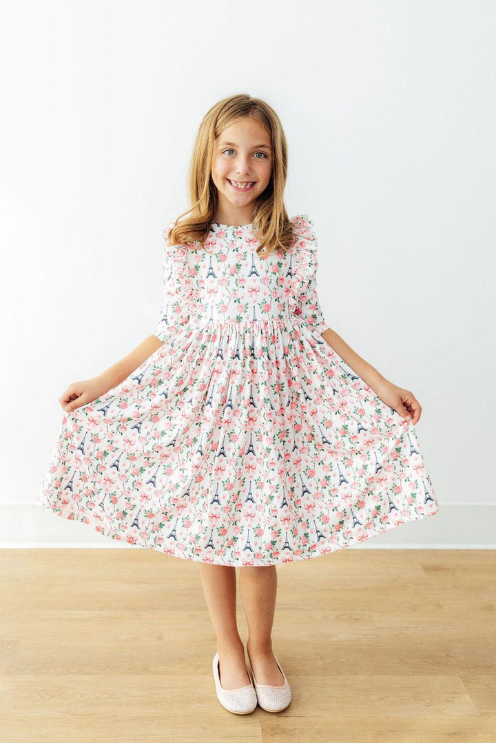 Mila in Paris 3/4 Sleeve Ruffle Twirl Dress
