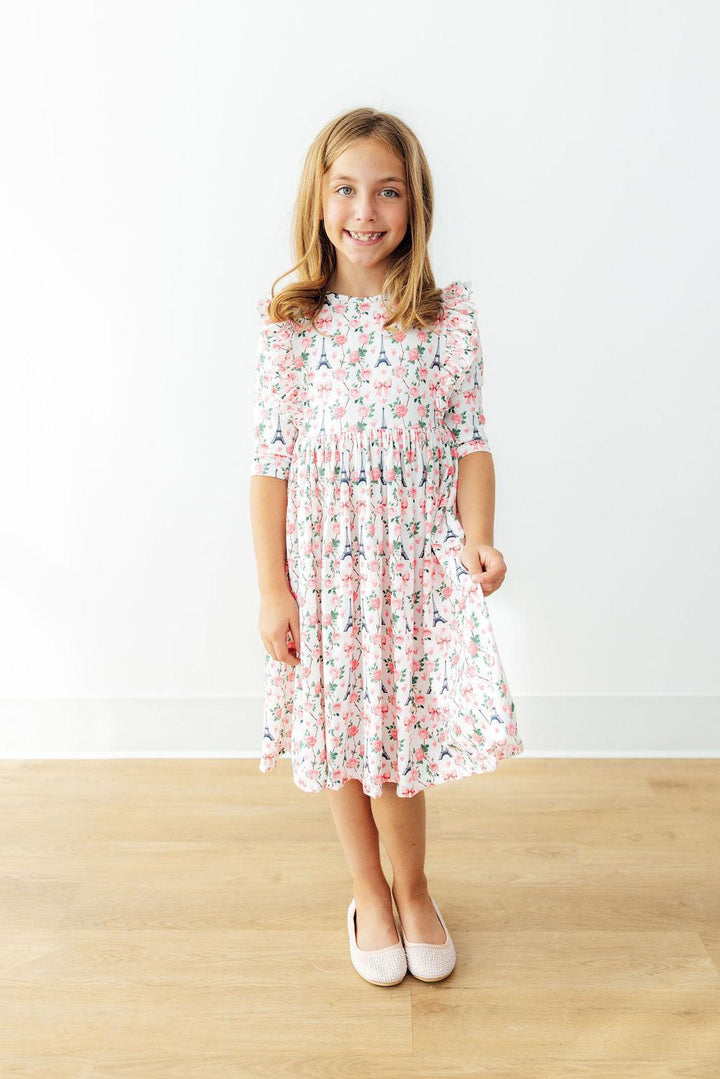 Mila in Paris 3/4 Sleeve Ruffle Twirl Dress