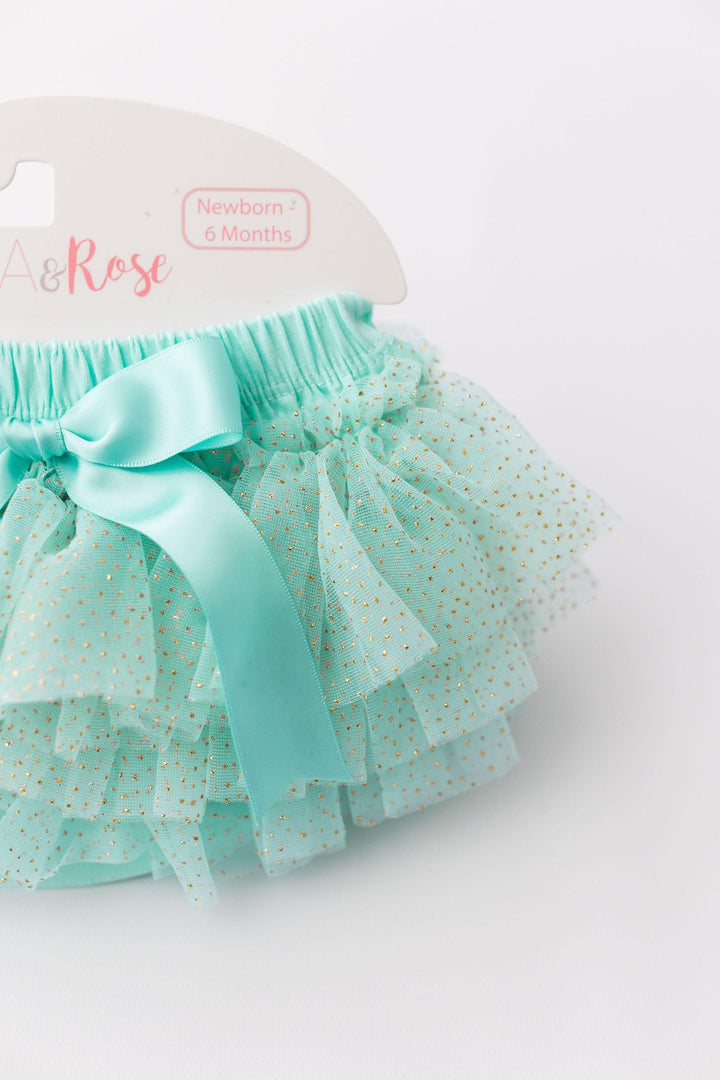 Mint &amp; Gold Glitter Ruffle Tutu Bloomer