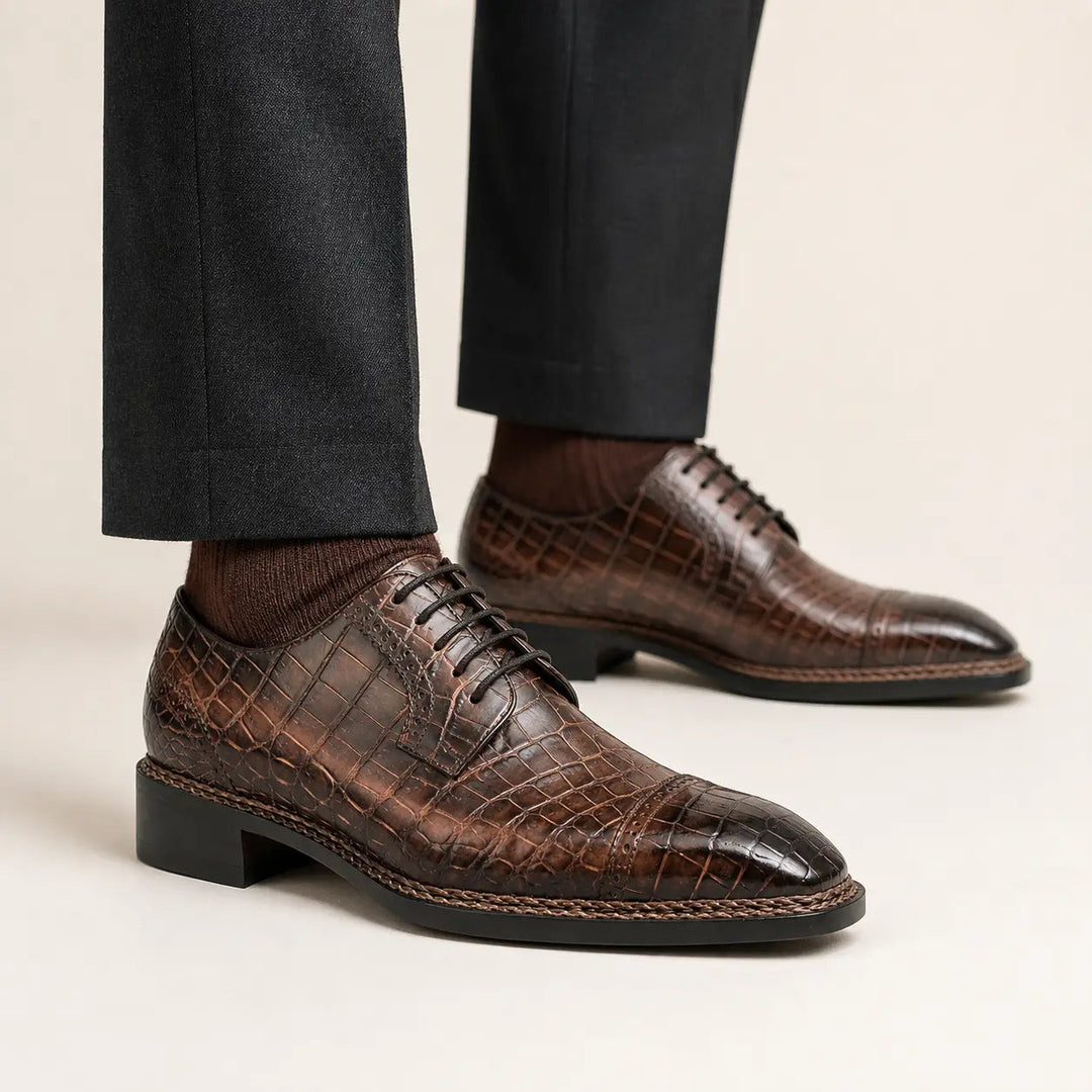 Coffee Crocodile Derby Shoes Goodyear Norwegian 8019
