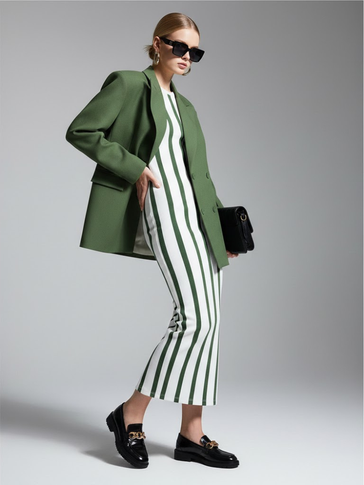 Moss Green Tailored Blazer with Double-Breasted Design • BYMANYC ® New York