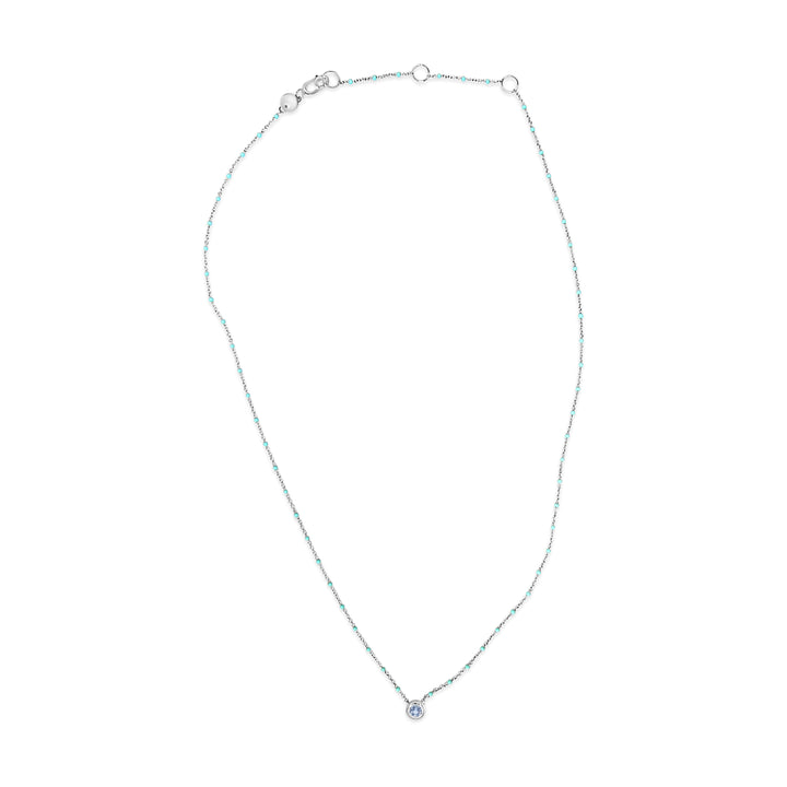 Sterling Silver Bezel Set Light Blue Aquamarine and Enamel Bead Chain Necklace