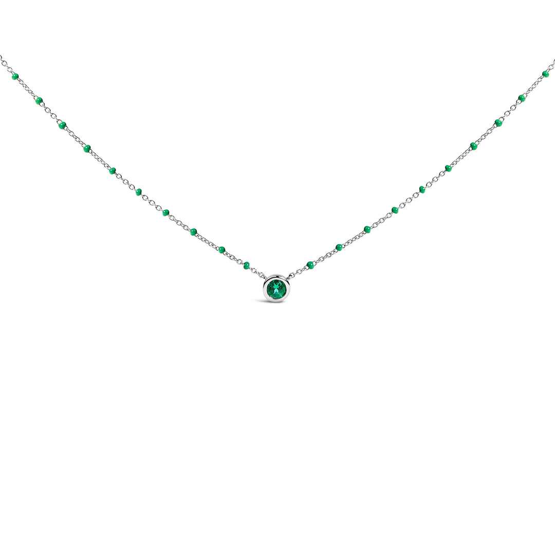 Sterling Silver Lab Created Emerald Bead Chain Necklace