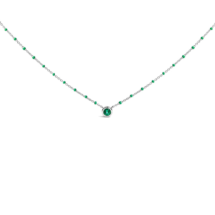 Sterling Silver Lab Created Emerald Bead Chain Necklace