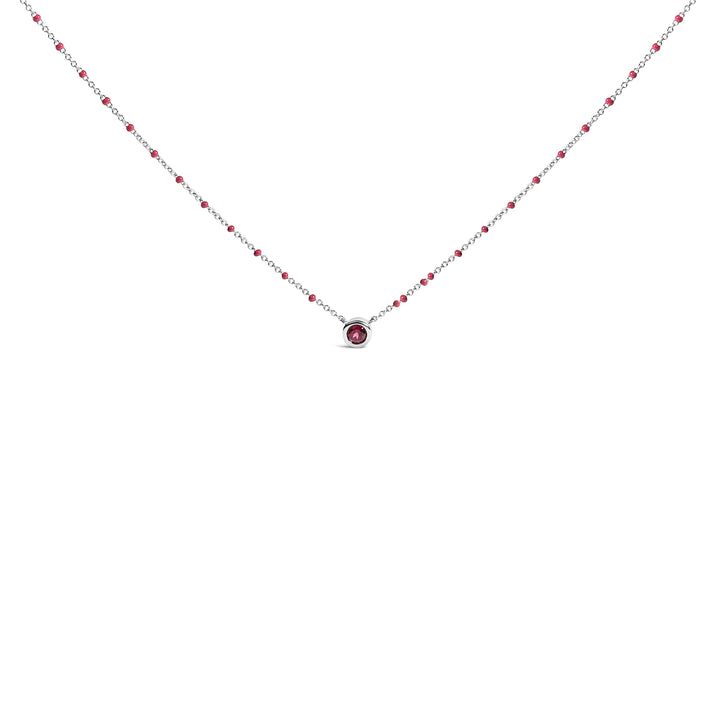 Sterling Silver Rhodolite Enamel Bead Chain Necklace 18 Inch