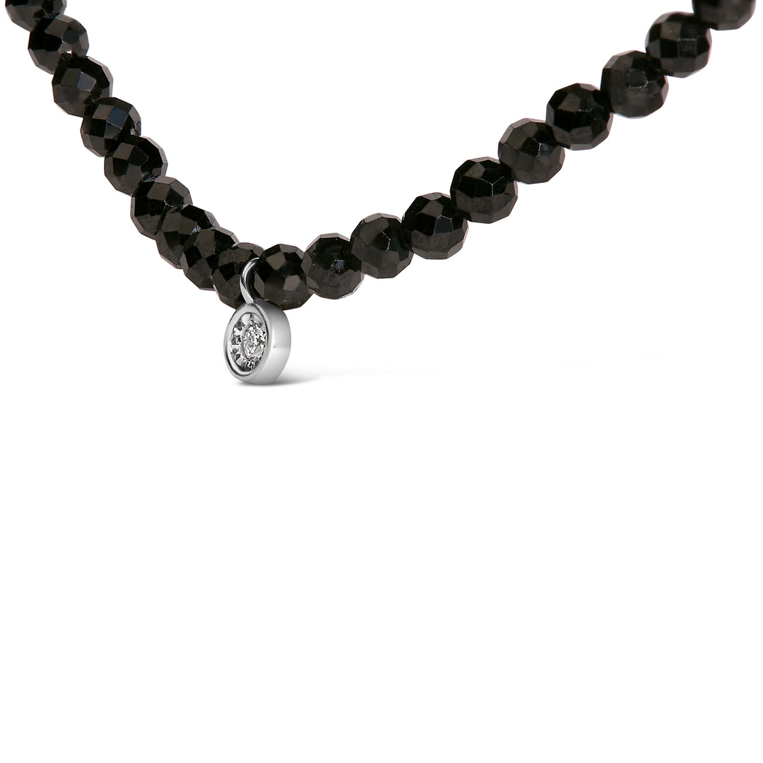 Sterling Silver Diamond Accent Black Spinel Bead Station Necklace