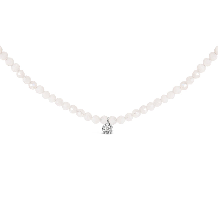 Sterling Silver Moonstone Bead Station Necklace with Diamond Accent